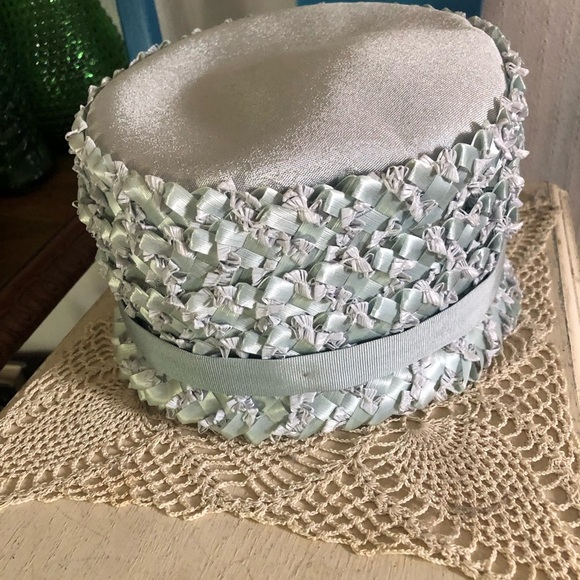 Vintage Baby Blue Raffia Straw Bucket Hat main image 4